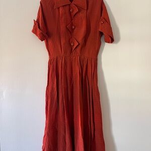 VINTAGE 1940s/50s Women’s Rust Orange Fit and Flare Dress